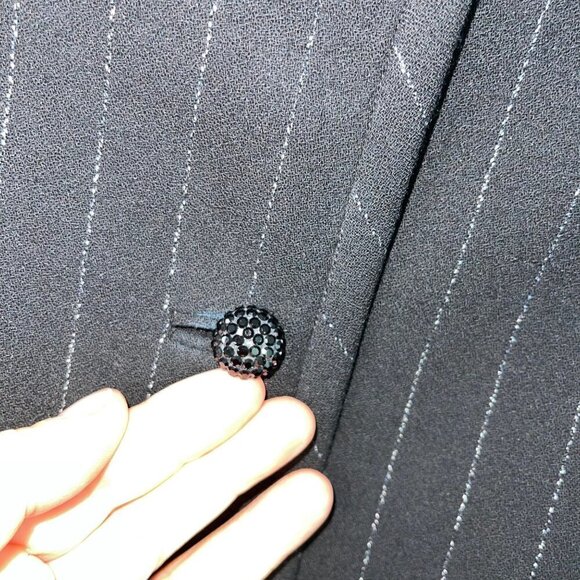 David Hayes Womens Wool Suit Black Size 8 Vintage Crepe Metallic Silver Thread - Picture 8 of 12